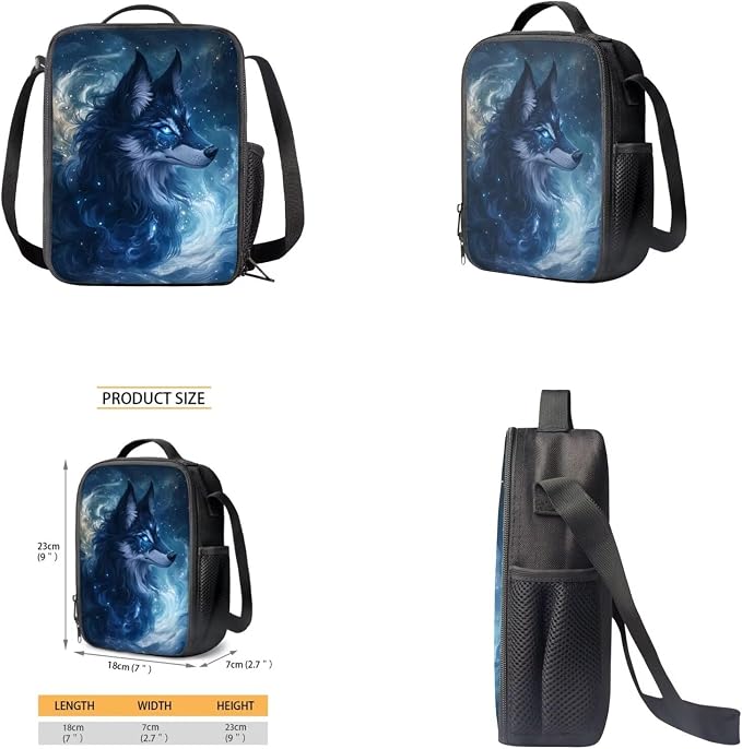 Galaxy Wolf Backpack for Boys Girls Backpack with Lunch Box Water Bottle Pouch and Large Capacity Pencil Case 4PCS Set Bookbag with Front Pocket for School 17" Lightweight School Bag for Kids - Image 4