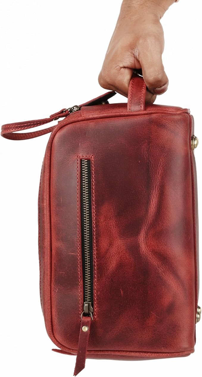 KomalC Leather Toiletry Bag for Men & Women – Handcrafted Travel Grooming Kit with Water-Resistant Lining and Secure Zipper Closure - Image 5