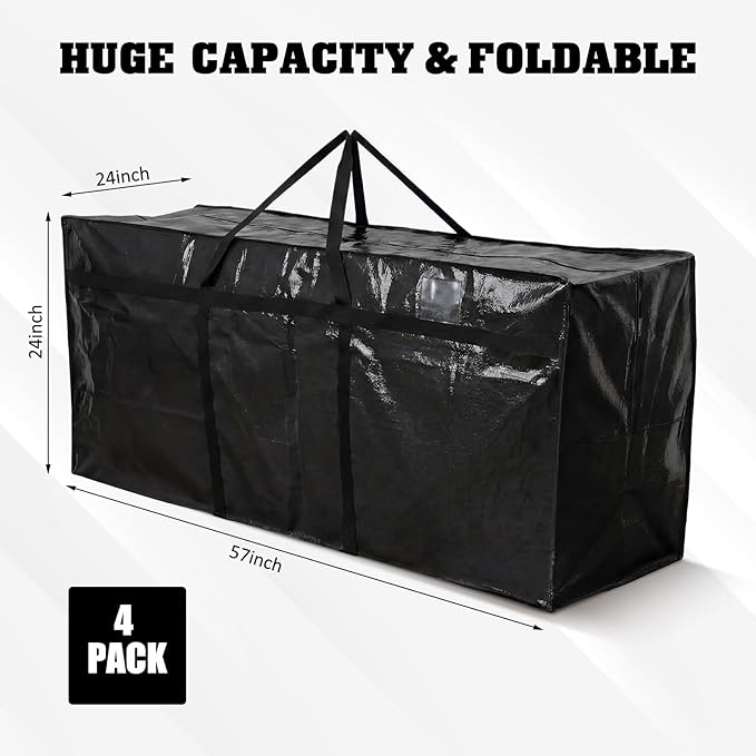 Windyun 4 Pack 142 Gallon Extra Large Moving Bags XXL Heavy Duty Storage Bag with Strong Zipper Handle Jumbo Big Tote Box Foldable for College Dorm Travel Clothes Duffle Blanket Pillow(Black) - Image 2