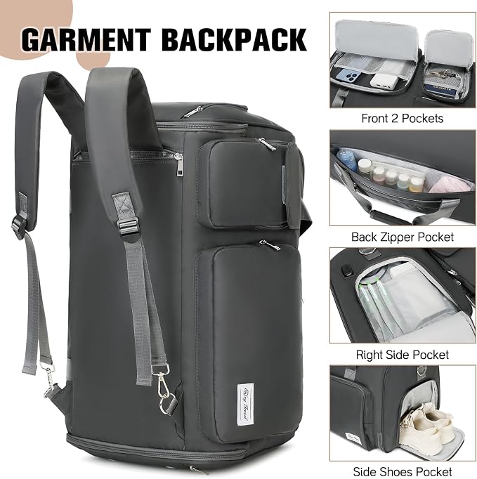 ACESAK Garment Bags for Travel, 2 in 1 Convertible Carry On Duffle Bag Suit Bags Foldable Backpacks with Shoe Compartment & Toiletry Bag, Hanging Bags for Clothes Dress Suit for Men Women Gift (Grey) - Image 5