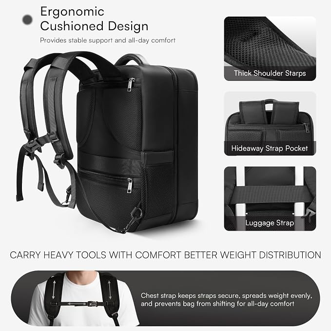 Barber Bag with 2 Pouches, Professional Hairstylist Travel Backpack with Adjustable Dividers, Hairdresser Hair Tools Bag with Insulated Pocket, Cosmetology Bags for Supplies, Water-resistant, Black - Image 6