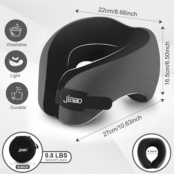 Ergonomic Travel Pillow,100% Memory Foam Travel Neck Pillow for Airplanes | 360 Neck & Chin Support Airplane Pillow For Long Flights,Airplane Travel Essentials With 3d Eye Mask, Earplugs,Carry Case - Image 7