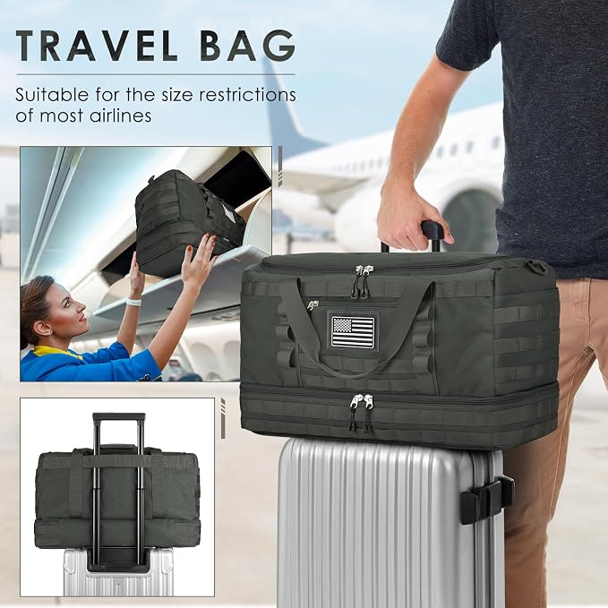Travel Bag for Men Women, Gym Bag & Tactical Duffle Bags for Travel, Carry on with Toiletry Bag and Shoe Compartment, Weekender Overnight Trip with Wet Pocket for Workout Medical, Gray - Image 5
