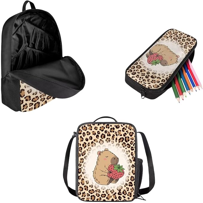 AFPANQZ Kids Backpack 3 Pieces Set Large Capacity School Bags with Heat Insulated Lunch Bags Small Pencil Bags 3 Pack - Image 2