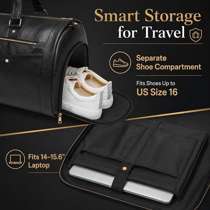 Garment Bag for Travel, Convertible Suit Garment Bag for Men, Stylish Carry On Garment Bag with Shoulder Strap, 2 in 1 Foldable PU Leather Garment Duffle Bag Suit Travel Bag for Men, Black - Image 5
