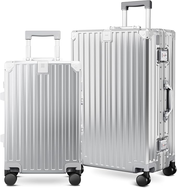 ALPHA CAMP 2 Piece Luggage Sets With Dual Layer Aluminum Frame, TSA Locks, 3-Layer PC 20" Carry-on 24" Checked Hardside Zipperless Suitcase Sets, Type-C USB Charging Port, Cup Holder by ALPHACAMP