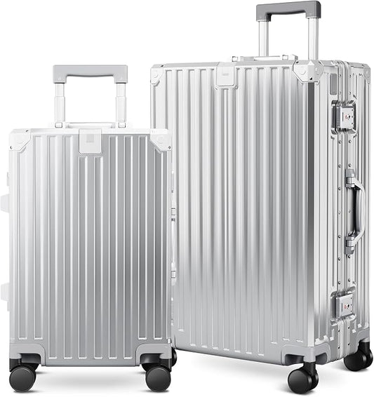 ALPHA CAMP 2 Piece Luggage Sets With Dual Layer Aluminum Frame, TSA Locks, 3-Layer PC 20" Carry-on 24" Checked Hardside Zipperless Suitcase Sets, Type-C USB Charging Port, Cup Holder by ALPHACAMP