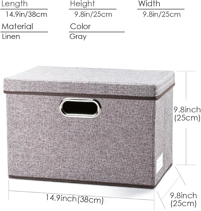 PRANDOM Collapsible Storage Containers with Lids [5-Pack] Linen Fabric Foldable Storage Bins Boxes Organizer Baskets Cube with Cover for Home Bedroom Closet Office Nursery (14.9x9.8x9.8) - Image 5