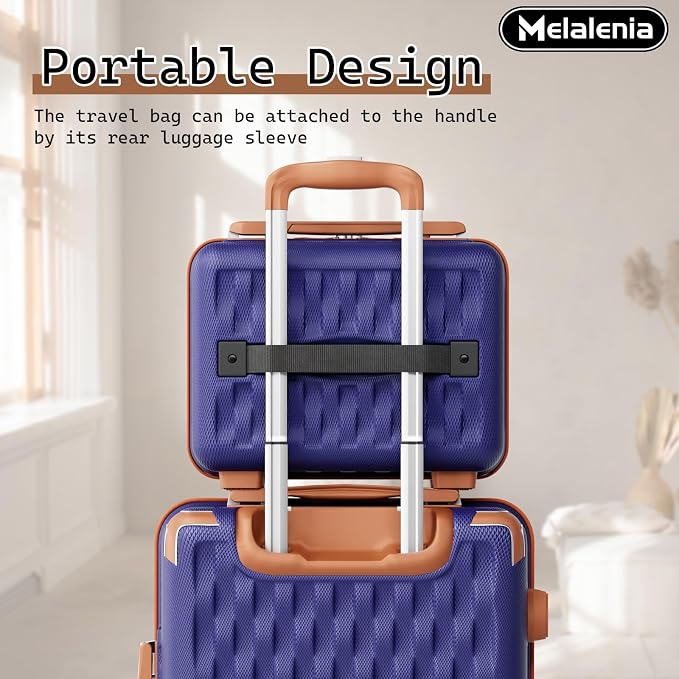 Melalenia Luggage Sets 7 Piece Hard Shell Carry on Suitcase with Spinner Wheels and TSA Lock, Lightweight Travel Duffel Bag for Women, Men, Navy Brown - Image 2