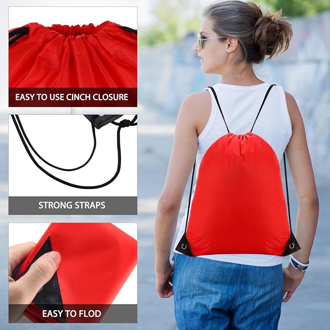 Shappy Drawstring Backpack Bulk Sports Gym Cinch Bag Polyester String Bag for Men Women(Red,200 Pcs) - Image 3