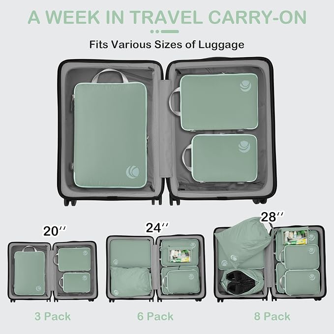 Cipway Compression Packing Cubes, Ultralight Luggage Organizer Bags, Travel Essentials for Carry on Suitcase (3 Piece,Sage Green) - Image 7