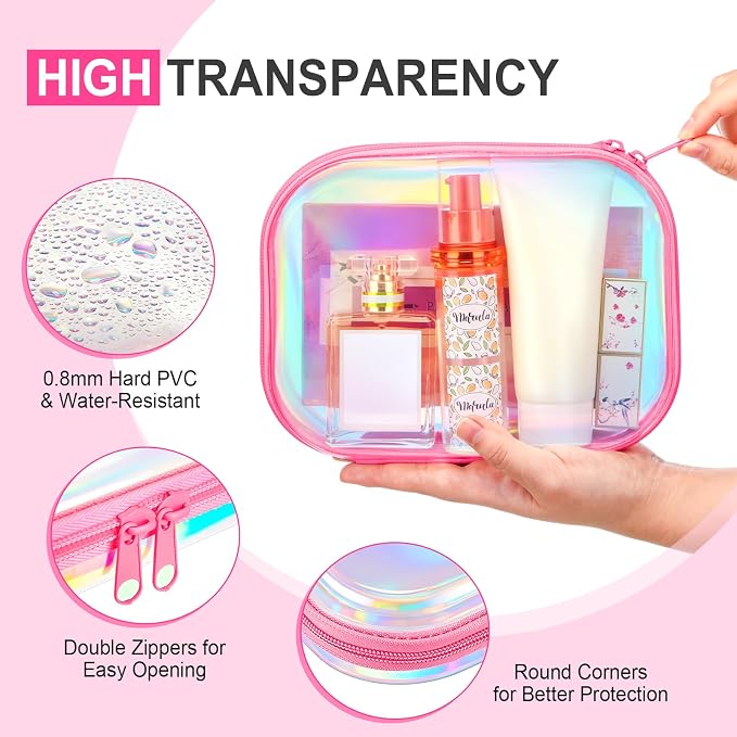 Sanwuta 6 Pcs Clear Hard Zipper Case Plastic Zipper Pouches Transparent Makeup Bag Pencil Case Pouches Toiletry Diaper Bag for Travel Toy Storage Organizer Bins(Holographic,7.87 x 5.9 x 2 Inch) - Image 3