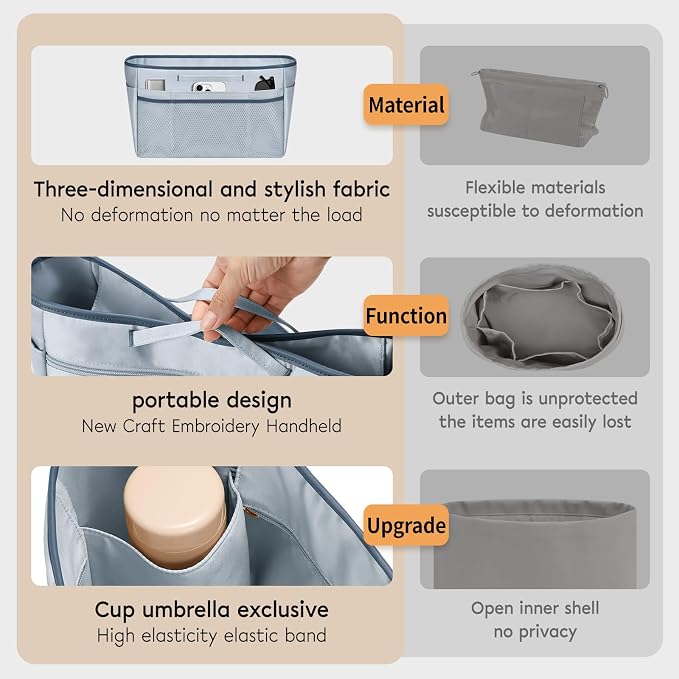 GIVLEFLY Purse Organizer Insert for Tote Bag, 11.81 Inch Satin Bag Organizer, Multi Pocket Handbag Organizer for Everyday Totes - Image 6