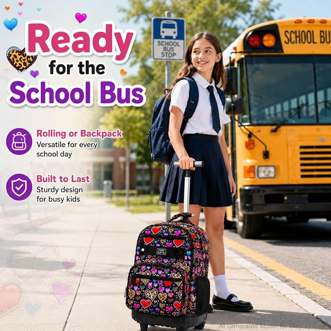 3Pcs Rolling Backpack for Girls, 19 Inche Women Roller Bag with Wheels for Adults, Wheeled Bookbag with Lunch Box(Brown) - Image 7