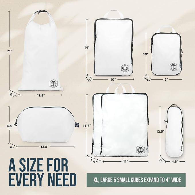 Large Compression Packing Cubes for Travel-Packing Cube Luggage Organizers 7 Piece Set for Checked Luggage-Ultralight, Expandable/Compression Bags by TRIPPED Travel Gear (White/Grey) - Image 5