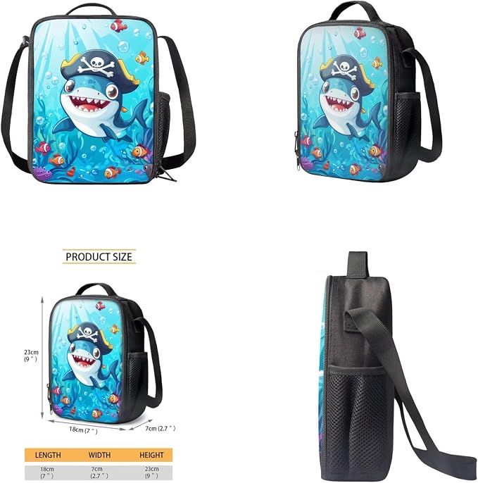 Cartoon Shark Backpack for Boys Kids Backpack with Lunch Box Water Bottle Pouch and Zipper Pencil Pouch 4PCS Set Bookbag with Front Pocket for School 17" Sturdy School Bag for Elementary Girls - Image 4