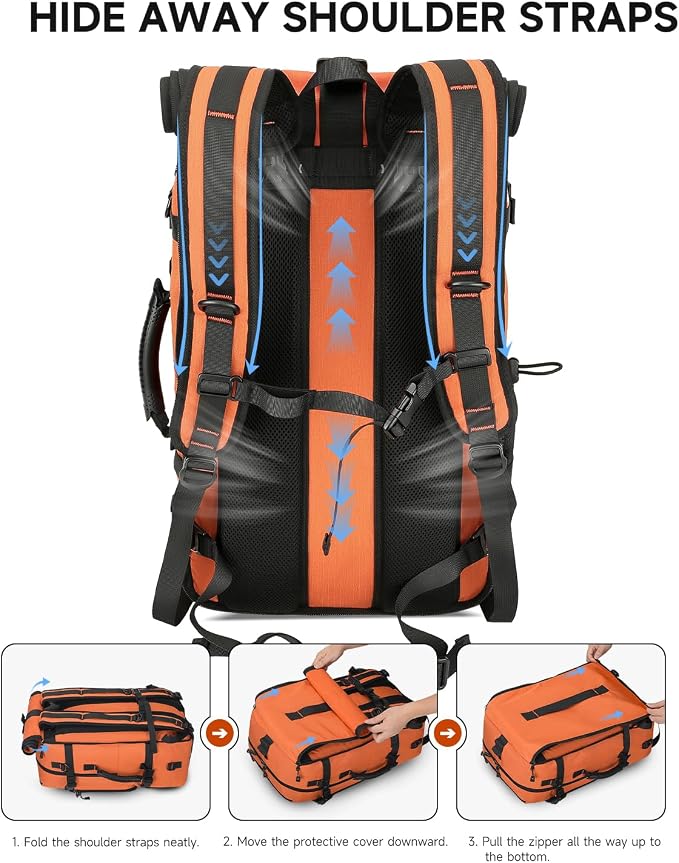 Travel backpack for men,40L Large Carry on Backpack Durable Convertible Duffle Bag with Shoe Compartment Fit for 16 Inch Laptop for travel, camping,Weekender Hiking Orange - Image 6