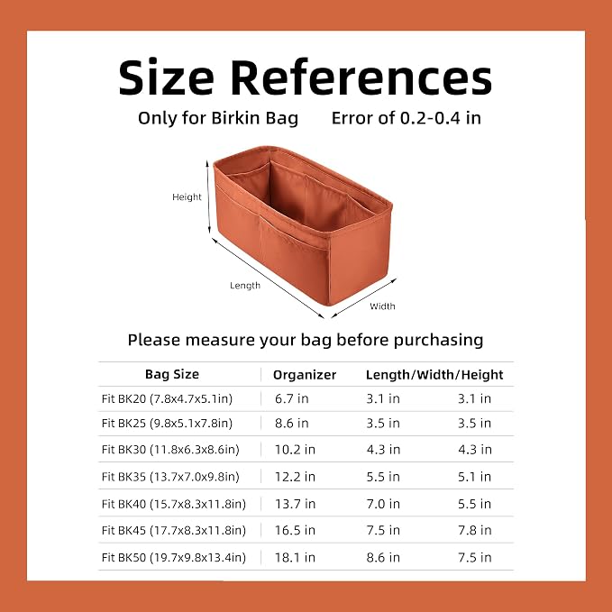 DGAZ Silk Purse Organizer Insert for Birkin Bag(Vitality orange,BK40) | Soft and Lightweight,Perfect Fit,Multi-pocket Storage,Bag Protector,Luxury Bag Care,Handmade,for Smooth Bag Organizer - Image 2