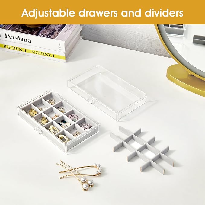 ProCase Earring Holder Organizer Jewelry Box with 3 Drawers, Acrylic Clear Earring Case with Adjustable Velvet Trays for Women - Grey, 3 Layers - Image 2