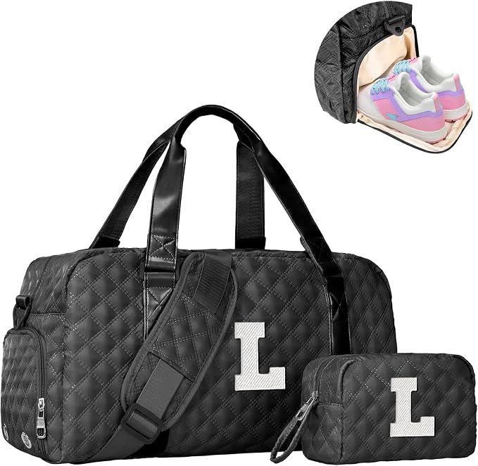 Elilier Initial Gym Bag for Girls, Graduation Gift Ideas, Personalized Weekender Bag, Monogram Overnight bag for teens by Elilier
