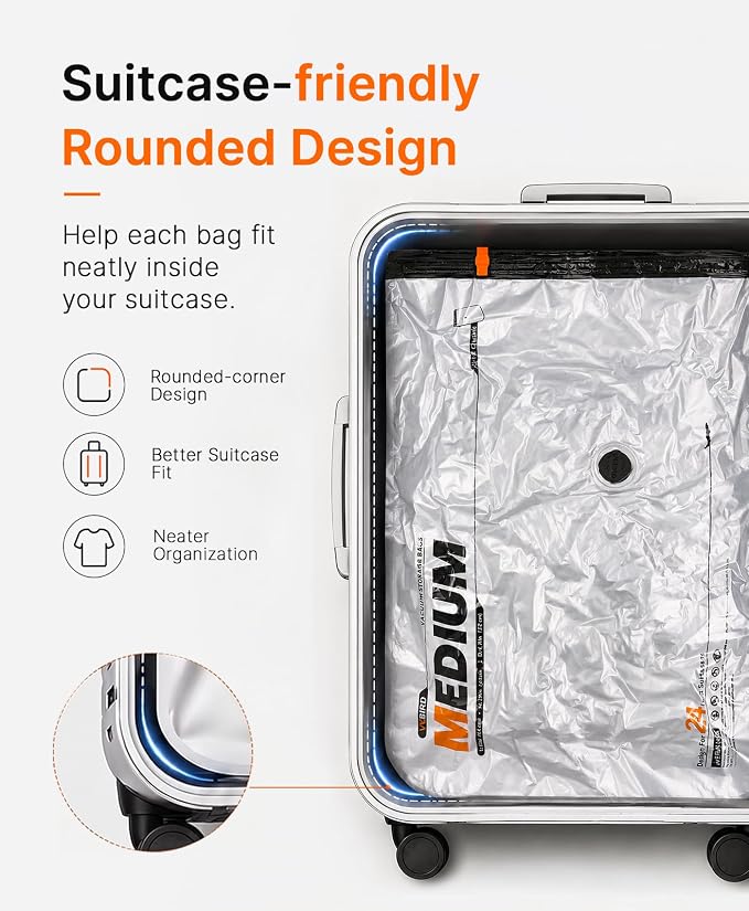 Vacbird 15-Pack Travel Vacuum Storage Bags with Dual Power Electric Pump, Space Saver Compression Bags for Clothing, Carry-On Luggage and Suitcase Packing, Rechargeable Battery & Direct USB Power - Image 6