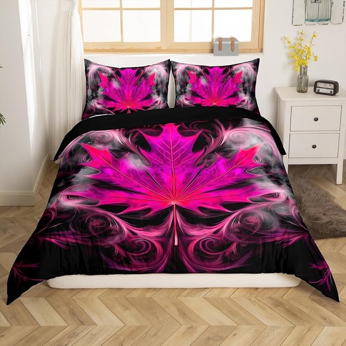 Cannabis Leaf Comforter Cover Purple Marijuana Decor Bedding Set Boho Exotic Marijuana Weed Leaves Hippie Duvet Cover for Adult Women Girls Bohemian Purple Trippy Leaves Soft Luxury Bedspread, Full - Image 4