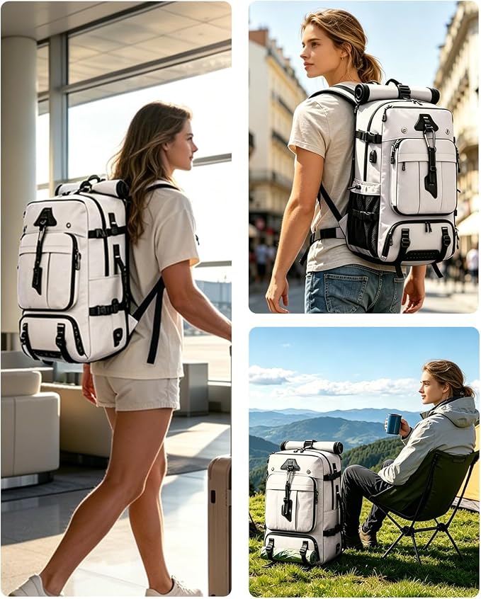 Travel backpack for men,40L Large Carry on Backpack Durable Convertible Duffle Bag with Shoe Compartment Fit for 16 Inch Laptop for travel, camping,Weekender Hiking Beige - Image 7