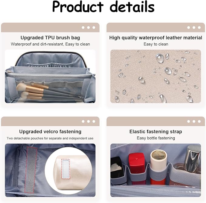 BOYATU Travel Makeup Bag Organizer Cosmetic Bag: 3 Pcs Set Make up Bags for Women with Handle - Waterproof Vegan Leather Toiletry Bags Travel Essentials Pouch with Compartments (C-03-Sliver) - Image 5