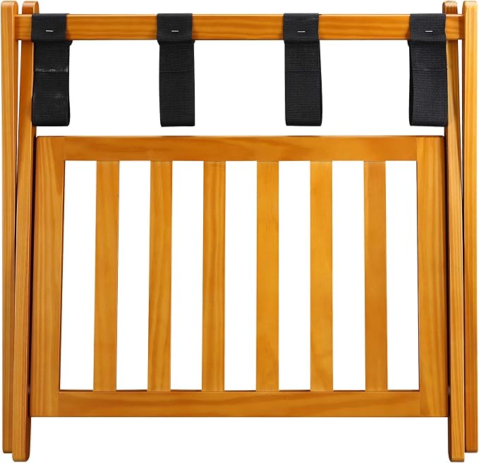 Casual Home Foldable Solid Wood Fully-Assembled Luggage Rack, 26.75"Wide with Shelf, Honey Oak - Image 5