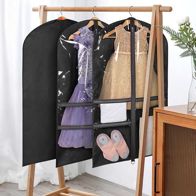 Univivi 40 Inch Kids Dance Costume Garment Bag, Dance Competition Garment Bags for Teens With 3 Medium Clear Zipper Pockets for Storage And Travel (Black) - 8 Pack - Image 5