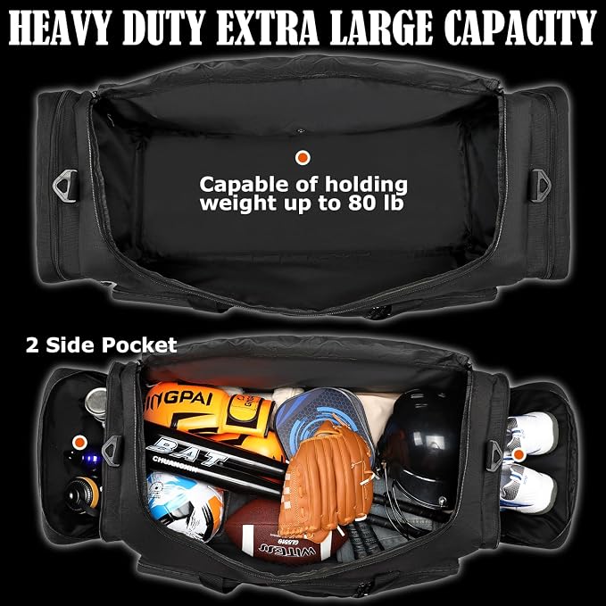 130L Extra Large Duffle Bag for Men, Heavy Duty Large Duffle Bag for Travel with Shoe Compartment, XL Sports Gym Equipment Bag for Hockey Football Baseball Basketball & More - Image 4