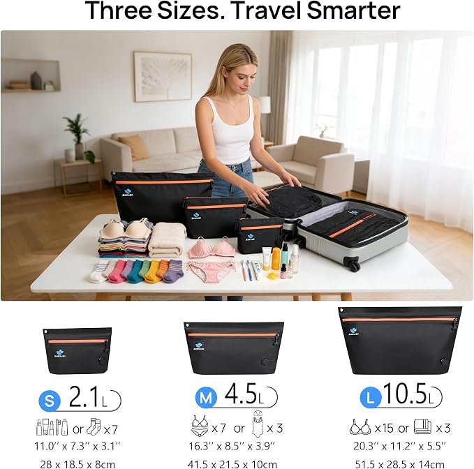 Zurligi Travel Vacuum Bags Kit with Pump, 6-Pack for Clothing & Underwear | Durable TPU Anti-rip Waterproof Vacuum Seal Compression Bag for Bras, Socks, Toiletries and Carry-on Luggage & Travel Gear - Image 6