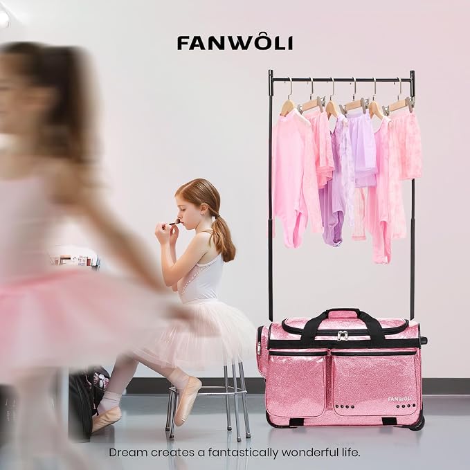 Fanwoli 23" Dance Bag with Garment Rack | Glittering Waterproof Fabric & Upgraded Stable System | Shine-Bright Collection | Ideal Competition Duffle Bag for Dancer Athlete Cheerleader Little Princess - Image 7