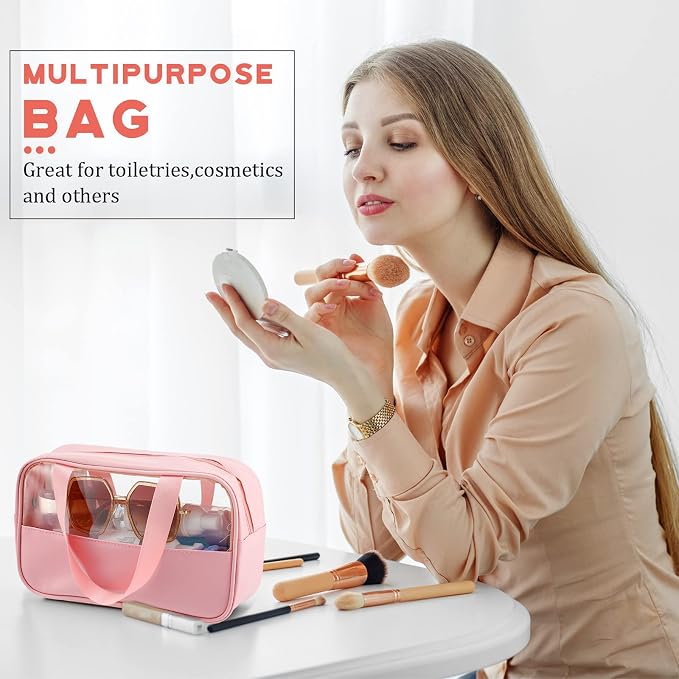 Buryeah 9 Pcs Translucent Make up Bag Toiletry Organizer for Women Men Waterproof Portable Cosmetic Travel Bag with Hanging Handles Travel Storage Carry Pouch Gifts for Bridesmaid (Pink) - Image 6