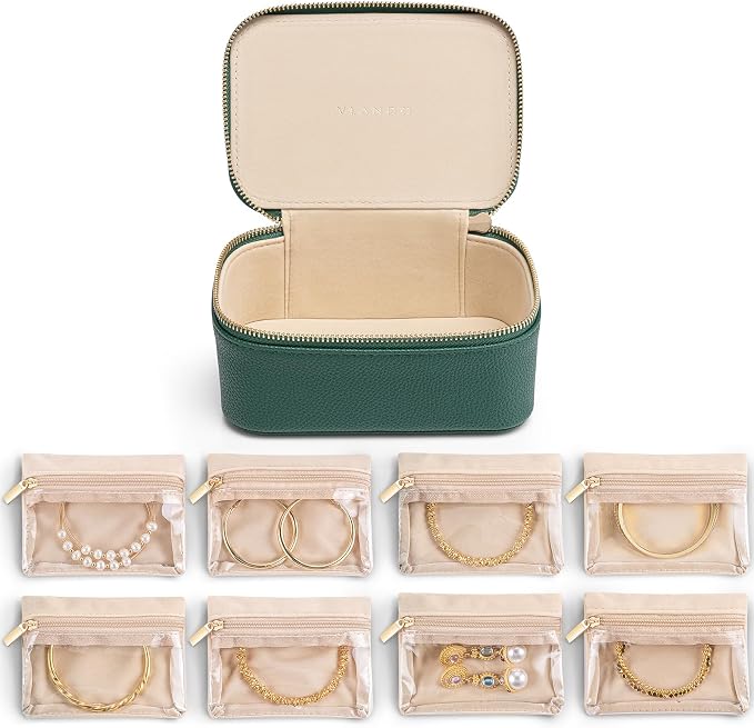 VLANDO Jewelry Box with 8 Velvet Jewelry Bags Travel Jewelry Storage Box Petal Hardware Jewelry Organizer for Necklace Rings Earrings Women Gifts for Christmas Birthday-Green by VLANDO