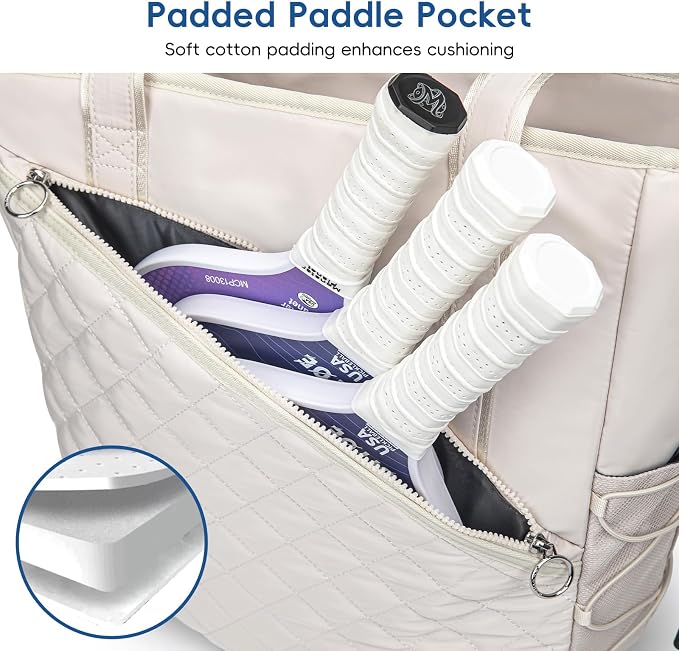 KAVIGOR Pickleball Tote Bag for Women with Fence Hook, Quilted Pickleball Bag Holds 3-4 Paddles with Shoe Compartment - Image 3