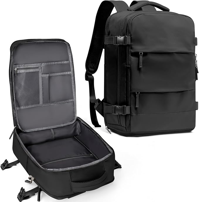 coowoz Travel Backpack For Women Men,Carry On Backpack,Hiking Backpack Waterproof Outdoor Sports Rucksack Casual Daypack Travel Essentials(Black) 25L by coowoz