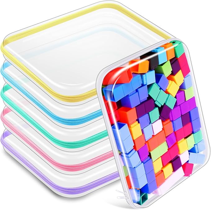 Sanwuta 6 Pcs Clear Hard Zipper Case Plastic Zipper Pouches Transparent Makeup Bag Pencil Case Pouches Toiletry Diaper Bag for Travel Toy Storage Organizer Bins(Assorted Color,13.78 x 11.81 x 2 Inch) by Sanwuta