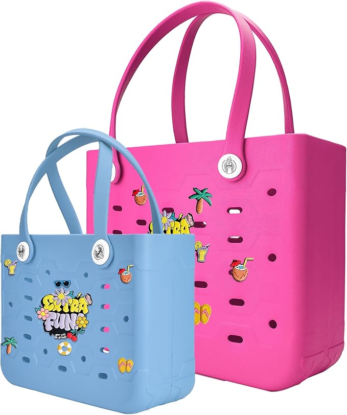 2-Pack Beach Bags Medium & Small,Waterproof Sandproof Rubber Tote Set for Women Men, Vacation Pool Boat Essentials by Unknown