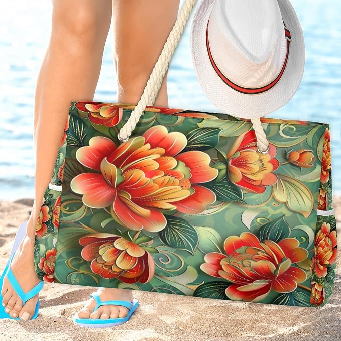 Large Beach Bag with Zipper Beach Bags for Women Water Resistant Swim Pool Bag - Image 2