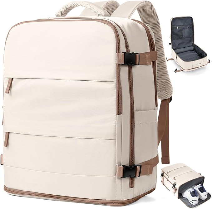 coowoz Travel Backpack Carry On for Women Man Gym Backpacks with Laptop Compartment Mochila de Viaje Teacher Personal Item Backpack Rucksack Airplane Accessories Must Haves Beige Brown by coowoz