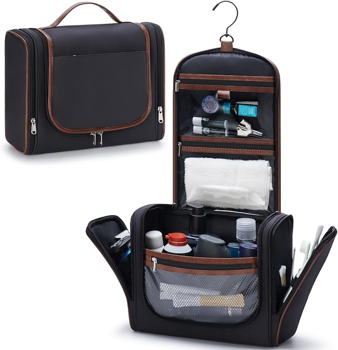 ZAHNI Men’s Hanging Toiletry Bag, Large Capacity Toiletry Organizer | Water-Resistant Toiletry Bag With 360° Hook, Multiple Compartments For Grooming & Shaving, Ideal For Travel & Business, Black by ZAHNI