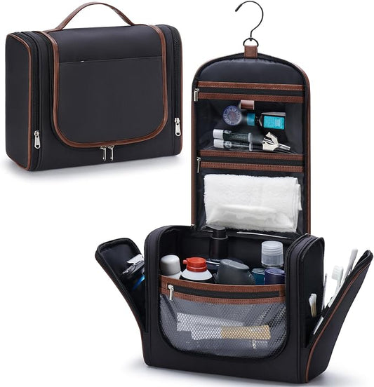 ZAHNI Men’s Hanging Toiletry Bag, Large Capacity Toiletry Organizer | Water-Resistant Toiletry Bag With 360° Hook, Multiple Compartments For Grooming & Shaving, Ideal For Travel & Business, Black by ZAHNI