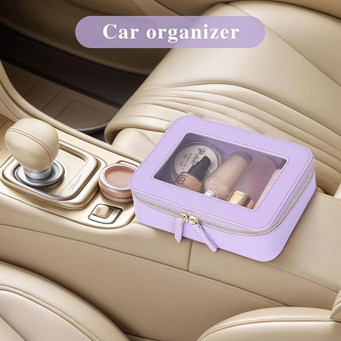 Clear Makeup Bag Women's Waterproof Travel Cosmetic Case and Toiletry Bag Portable Makeup Organizer Bag for Car with Zipper (Purple, M) - Image 5