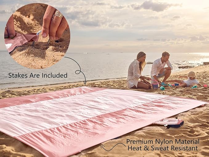 WEKAPO Beach Blanket Sandproof Waterproof, Extra Large Beach Mat, Oversized & Compact Sand Free, Quick Drying Beach Essentials for Vacation, Cruise, Picnic & Camping with Stakes - Image 6