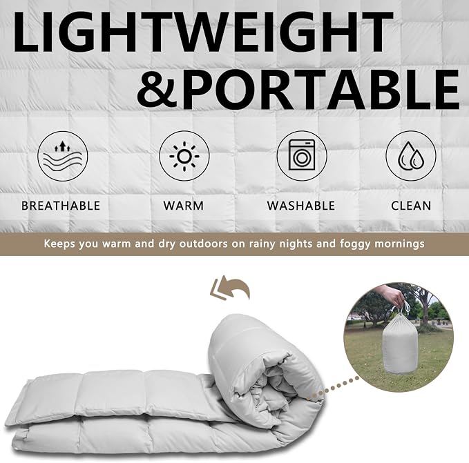 zzlamb Puffy Down Camping Blanket Water-Repellent, Down Throw Travel Blanket Portable for Outdoor, Light Warm Quilt for Couch Plane Car Theater Stadium Picnic RV Backpacking Hammock - Image 4