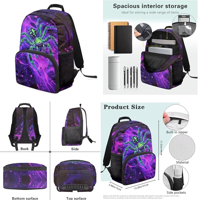 Cool Spider Backpack for Boys with Lunch Box Cool Teens Bookbag for Kids 4 in 1 School Bag Set for Boys 6-11 Large Capacity School Bookbag for Elementary Kindergarten Students Book Bag - Image 7