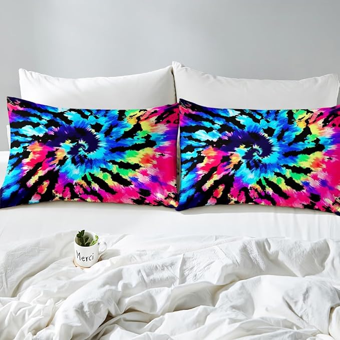 Purple Tie Dye Bedding Set Queen,Blue Tie Dye Duvet Cover Spiral Tie Dyed Printed Comforter Cover Set,Boho Hippie Bed Set Abstract Art Theme Quilt Cover Set with Zipper(Watercolor Rainbow Tie Dye) - Image 5