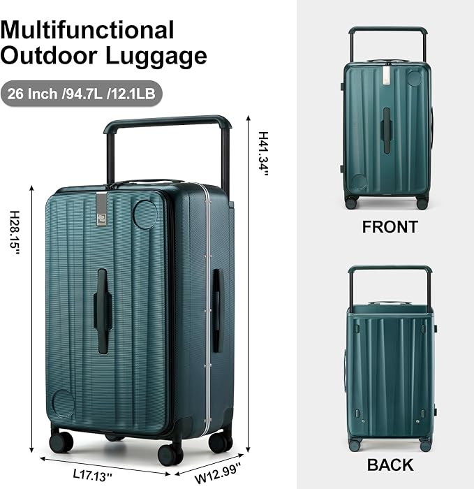 Hanke Multifunctional 26 Inch Hard Shell Suitcases with Wheels Travel Approved Luggage Large Rolling Suitcase Checked Luggage for Women Men(Blackish Green) - Image 3