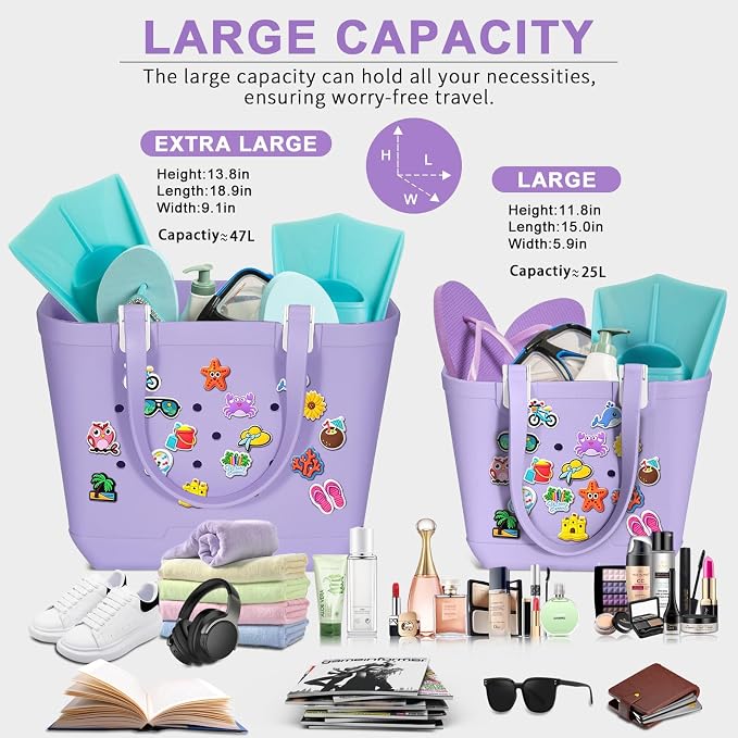 X-Large Rubber Beach Bag Travel Tote Bag with Waterproof Zipper Pocket, Washable Durable Rubber Beach Tote Mom gift - Image 4